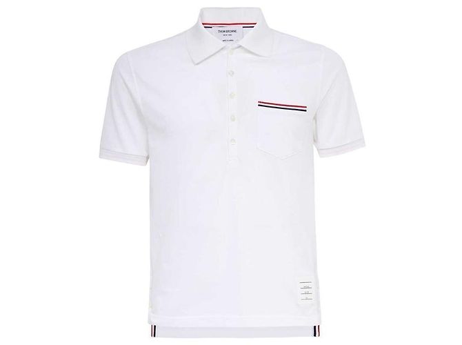 Thom Browne Three Stripes Pocket Polo Shirt White