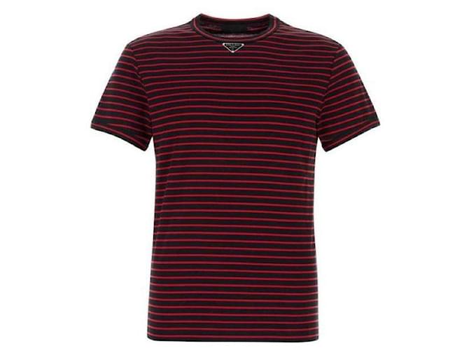 Prada T-shirt Triangolo in Cotone Rosso 