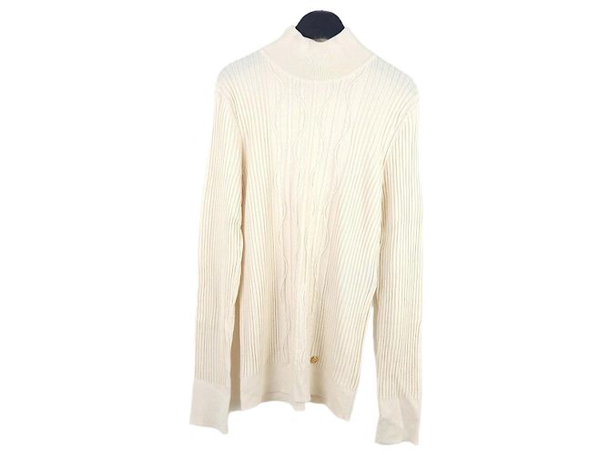 Balmain Rollkragenpullover mit Zopfmuster Weiß 