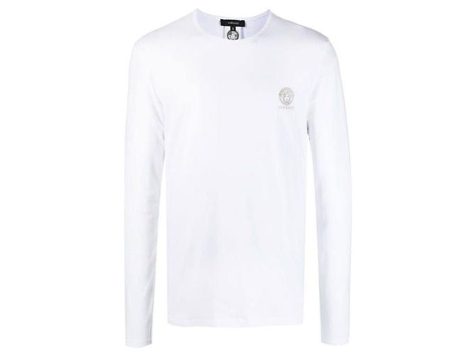Versace Logo Round Neck Long Sleeve Top Silvery