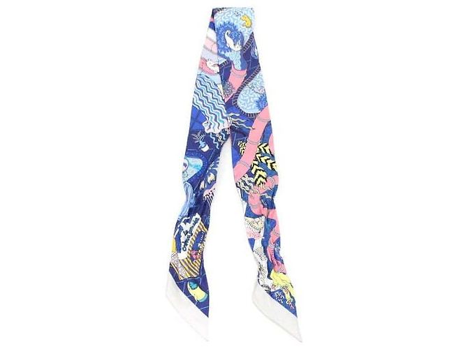 Hermès Bufanda de seda Twilly Bonbon Rosa Azul Splash Park