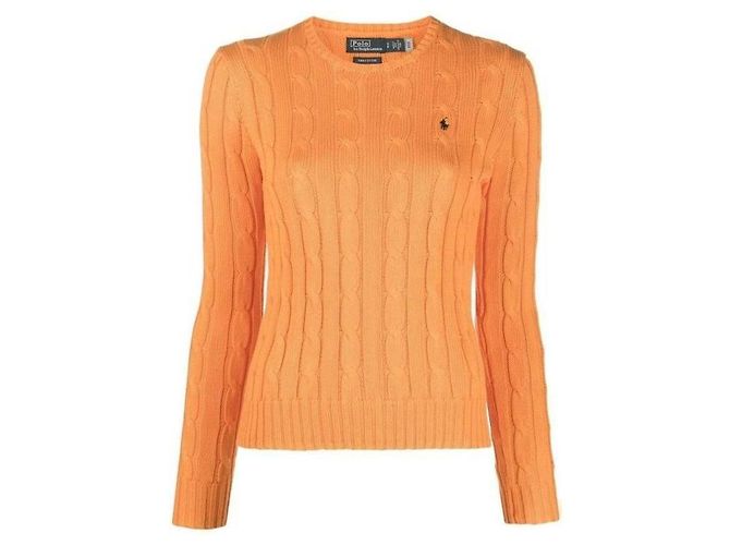 Ralph Lauren Bestickter Kabelstrickpullover Orange 