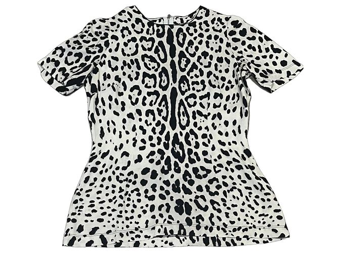 Blusa in seta leopardata Dolce & Gabbana Nero e Eggshell Bianco sporco
