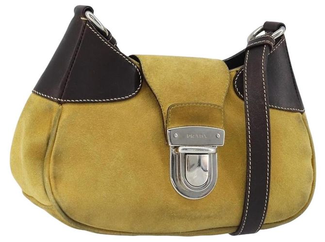 Borsa a Spalla PRADA Camoscio Gialla Argento Auth ARZ148 Giallo