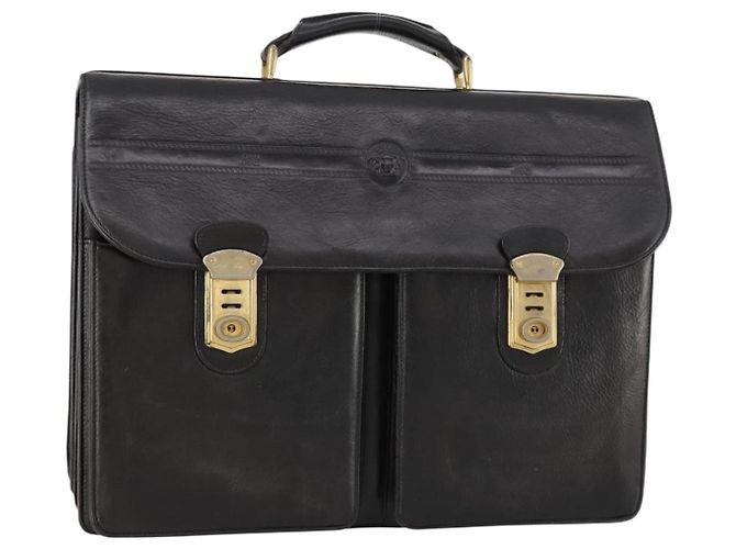 Bolsa de negócios em couro preto e dourado VERSACE Auth bs33703
