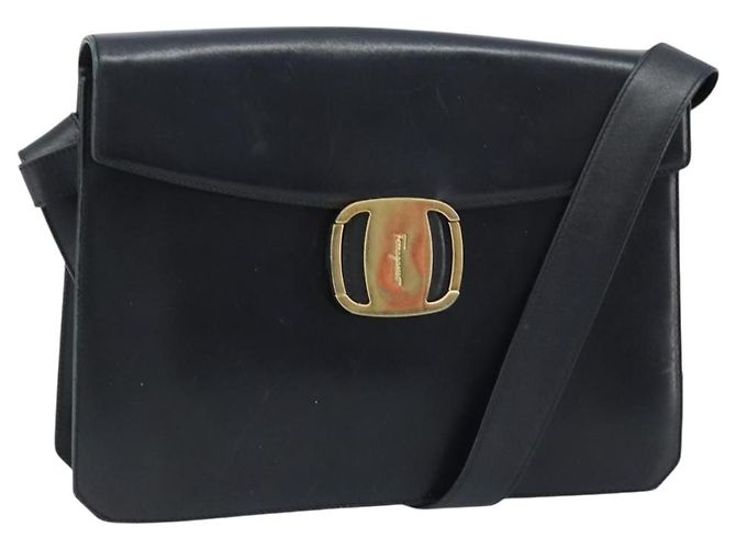 Borsa a Spalla Vala in Pelle Nera e Oro Salvatore Ferragamo Auth BA11344 Nero D'oro