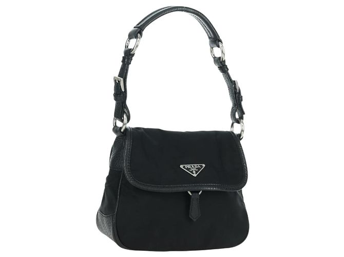 Borsa a mano PRADA in nylon nero argento BR2120 Auth am11021V