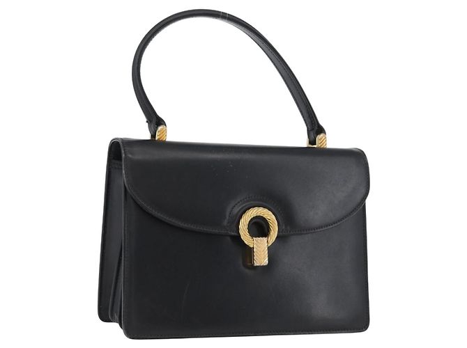 Sac à main en cuir noir et or Auth ARZ052 de GUCCI Doré