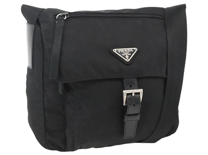 PRADA Shoulder Bag Nylon Black Silver Auth fm5260 Silvery