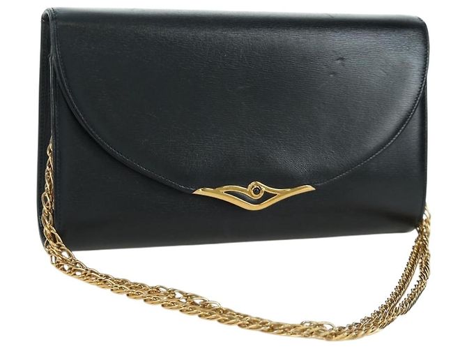 Borsa a spalla in pelle nera e oro Cartier Sapphire Line Chain Auth 173713A Nero D'oro