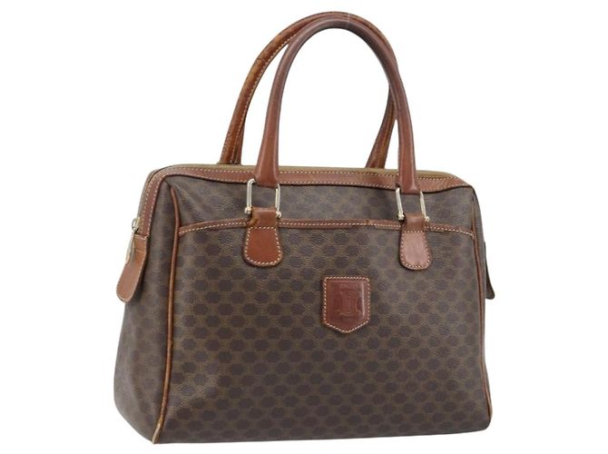Céline Sac à main en toile Macadam CELINE en cuir PVC marron doré Auth 174520