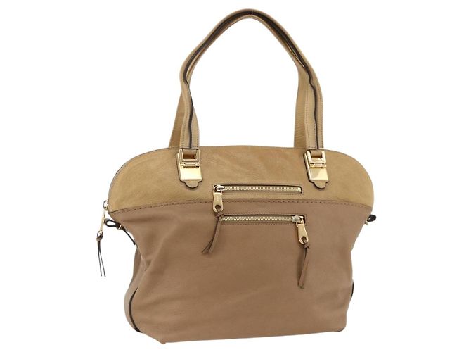 Chloé Bolsa Tote Angie de couro marrom e dourado Auth 174567