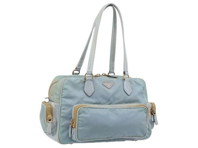 PRADA Bolso de mano de nailon azul claro dorado Auth mr2145A
