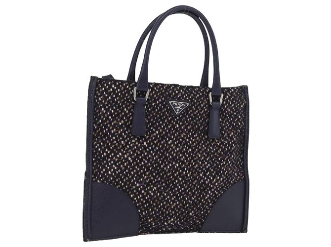 PRADA Borsa a Mano Cotone Pelle Viola Argento Auth 174534 Porpora