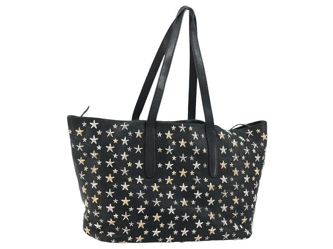 Borsa Tote Jimmy Choo Pelle Nera Oro Auth 174476 Nero D'oro