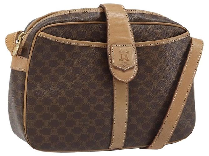 Céline Bolso de Hombro de Lona Macadam CELINE PVC Marrón Dorado Auth bs34058 Castaño