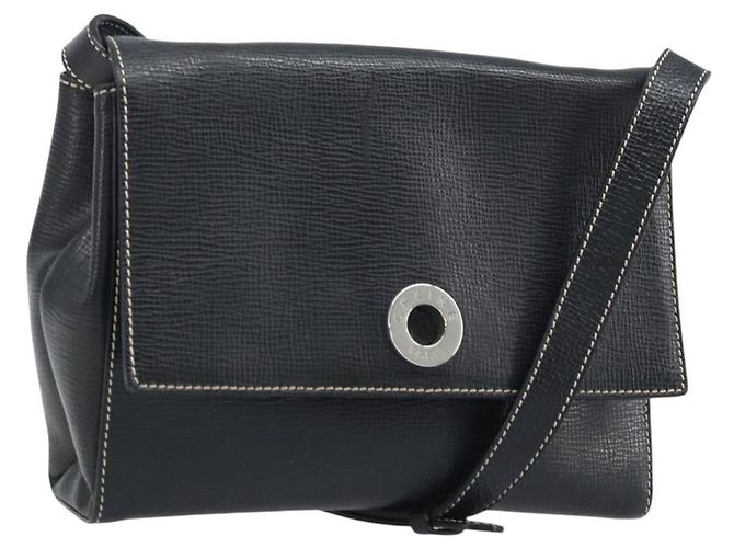 Céline Borsa a Spalla Circle in Pelle Nera e Argento Auth LNZ679V Nero