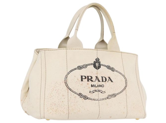 PRADA Canapa MM Sac à main Denim Blanc Or Auth BSZ344 Doré