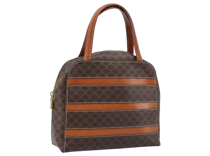 Céline Sac à main en toile Macadam CELINE en cuir PVC marron doré Auth 170069