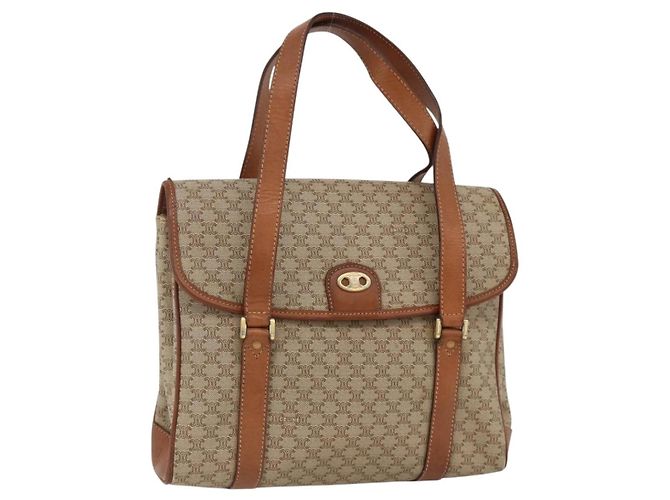 Céline CELINE Macadam Canvas Handtasche PVC Beige Gold Auth ka3048 Golden