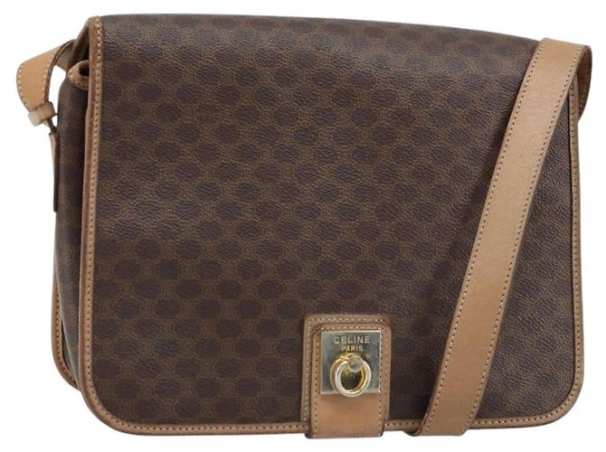 Céline Bolsa de ombro em lona Macadam CELINE em couro PVC Auth mr2142 Marrom Dourado