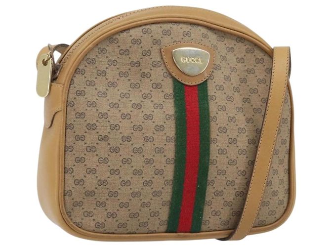 Borsa a Spalla GUCCI Micro GG Supreme Web Sherry Line PVC Beige Oro Auth ka3222 D'oro
