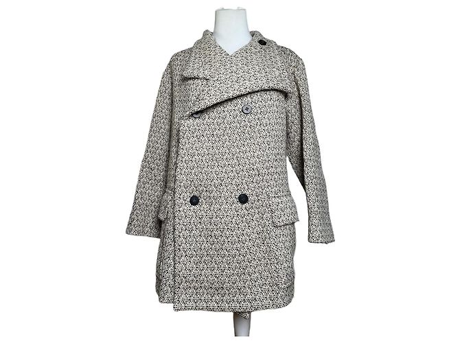 Vintage Issey Miyake Wool Coat Abstract White M Grey