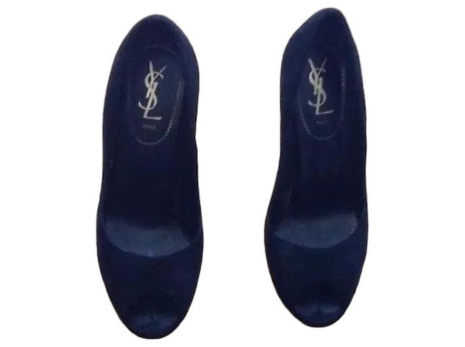 Saint Laurent Schwarze Wildleder Pumps mit offenem Zehenbereich