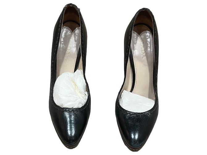 Prada Black Leather Platform Heels Size 38