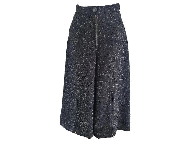 Chanel Tweed Hose weit geschnitten schwarz