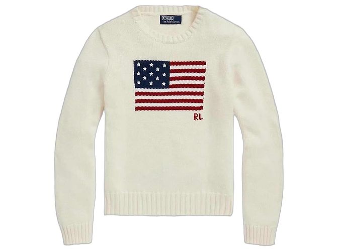 Polo Ralph Lauren Pull en laine avec drapeau américain Rouge Bleu Écru