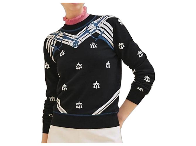 HERMÈS LANGARM-PULLOVER MIT "MORS A JOUETS"-MUSTER. Schwarz 