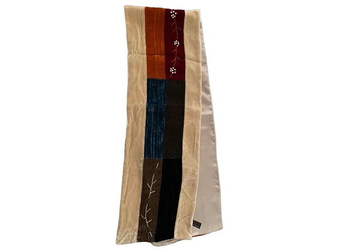 Autre Marque Cachecol patchwork em veludo e seda Marrom Bege Bordeaux Azul escuro