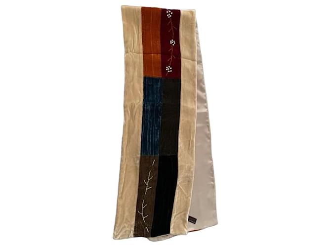 Autre Marque Sciarpa patchwork in velluto e seta Marrone Beige Bordò Blu scuro 