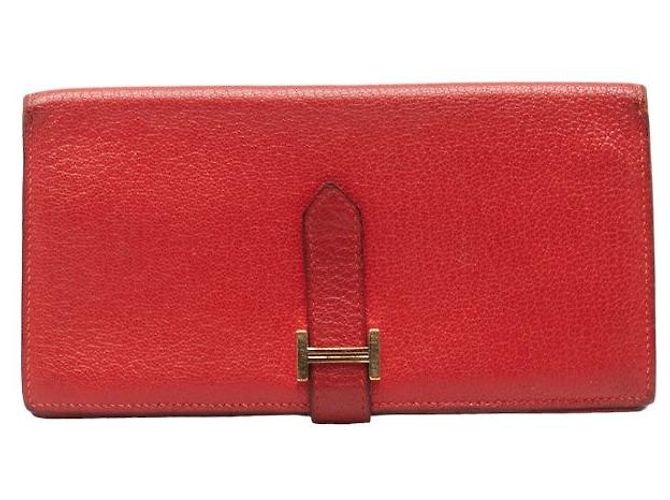 Hermès Béarn Soufflet Leather Long Wallet Red