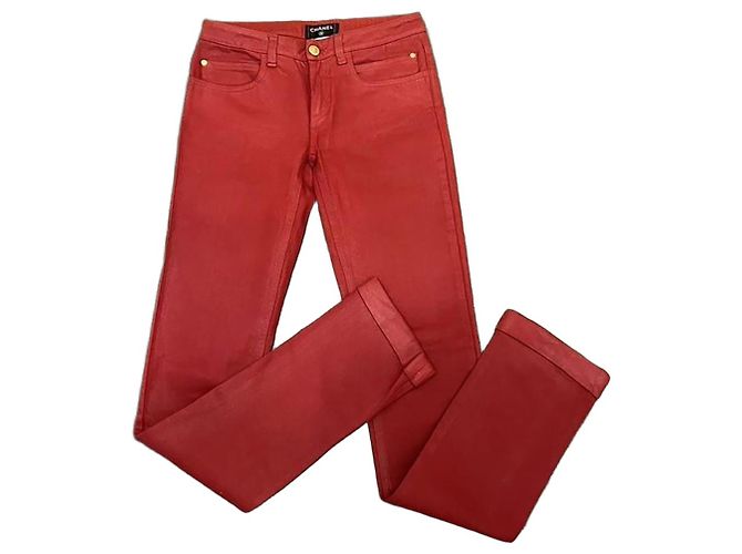 Jeans Chanel Rojos de Algodón Roja 