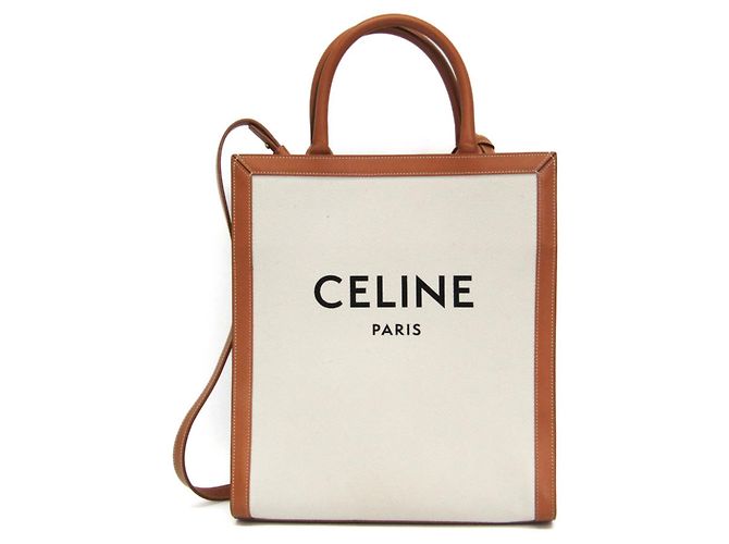 Céline Celine Kleine vertikale Cabas-Handtasche Aus weiß Kamel