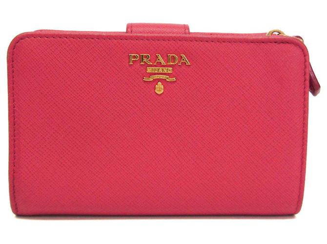 Prada Saffiano Leather Bi-Fold Wallet Pink