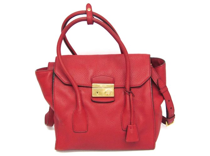 Sac à main en cuir Prada VIT DAINO BN2673 Rouge