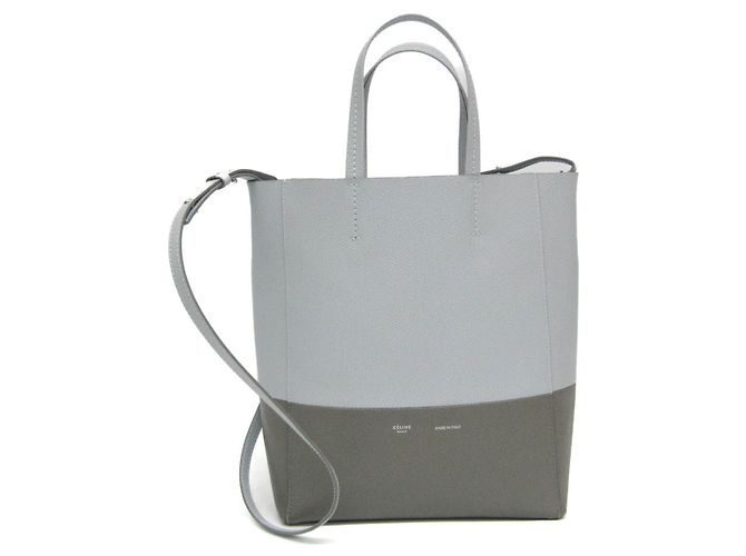 Céline Bolso Tote Vertical Pequeño de Cuero Celine Castaño Azul claro