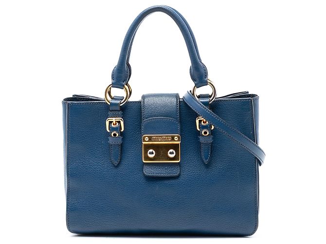 Bolsa Madras em couro de cabra azul Miu Miu
