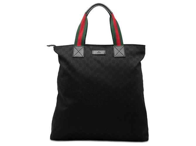 Gucci Black GG Canvas Web Vertical Tote