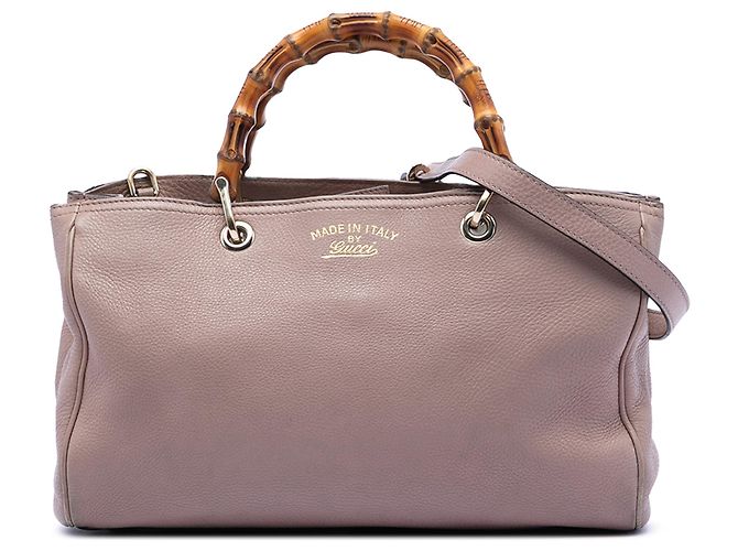 Bamboo Bolsa shopper média em couro marrom com bambu Gucci Carne