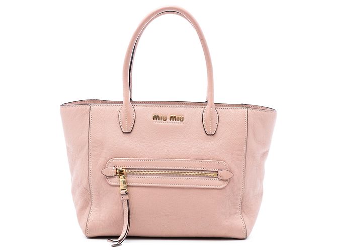 Bolsa de mão em couro de cabra rosa Madras com bolso frontal Miu Miu