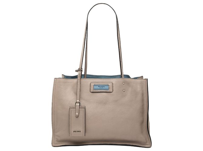 Bolsa Etiquette em Couro Glacé Cinza Prada Marrom