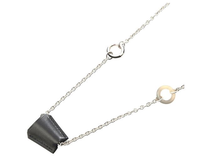 Colar de couro e aço inoxidável Hermès Preto