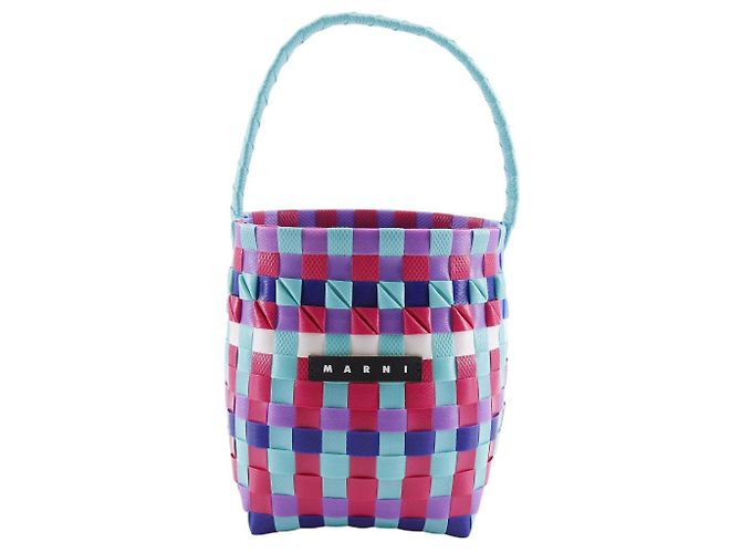 Marni Pod geflochtener Eimer-Handtasche aus Polypropylen Blau Mehrfarben