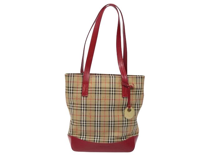 Bolsa Tote em lona e couro com estampa Nova Check da Burberry Vermelho