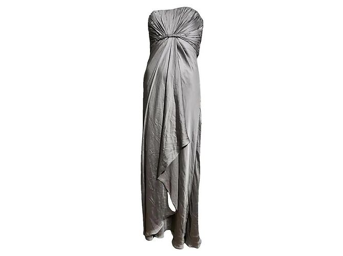 Autre Marque Trägerloses silbernes Abendkleid mit leicht verstärktem Oberteil Grau