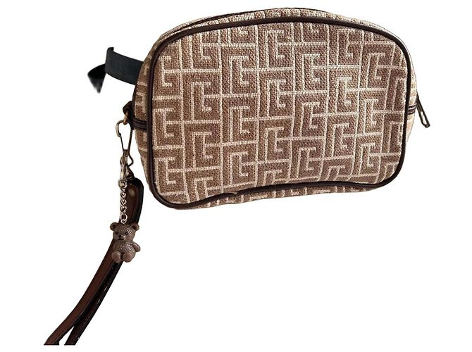 Vintage Pierre Balmain Clutch - Monogramm-Canvas & Leder Braun